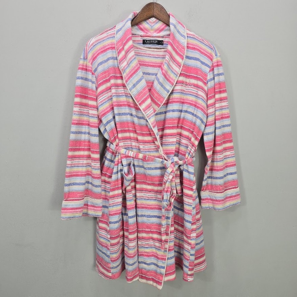 Lauren Ralph Lauren Black Label Robe Night Shirt‎ Set XL Striped Belted Pockets